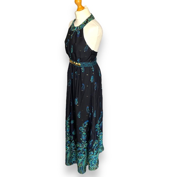 Tibi Dress Maxi Halter Neck Silk Black Green Paisley Embellished Occasion 10 12 - Picture 5 of 16
